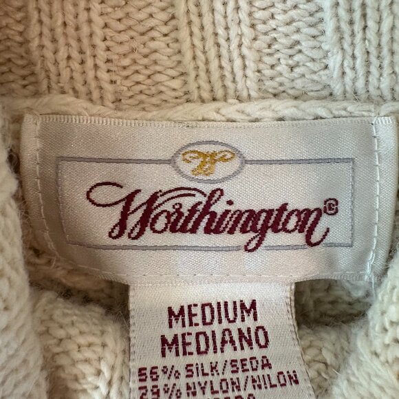 Vintage 56% Silk 15% Wool Blend Cream Cable Knit Turtleneck Sweater Dress Sz M - Picture 5 of 7